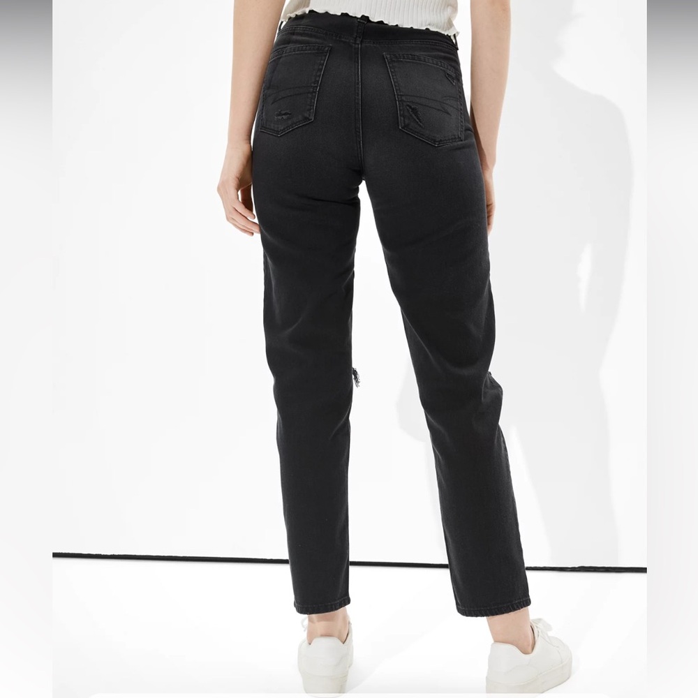 American Eagle Ripped Mom Straight Black Jeans - Picture 2 of 8